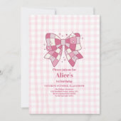 Invitation Retro Cute Pink Bow Coquette 1er anniversaire (Devant)