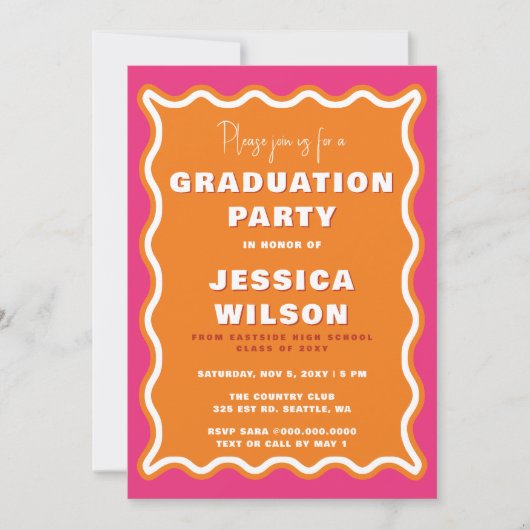Invitation Retro Cute Wavy Pink Orange Diplôme photo (Devant)