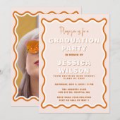 Invitation Retro Cute Wavy Terracotta Photo Graduation (Devant / Derrière)