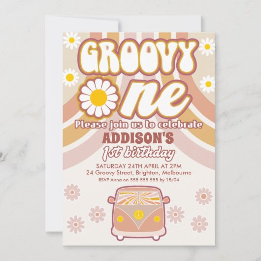Invitation Retro Daisies Combi Super un 1er anniversaire (Devant)