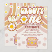 Invitation Retro Daisies Combi Super un 1er anniversaire (Devant / Derrière)