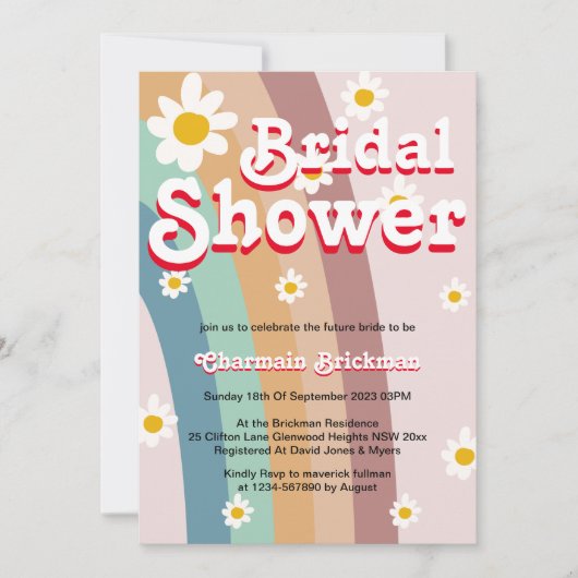 Invitation Retro Daisy blush rose arc-en-ciel douche nuptiale (Devant)