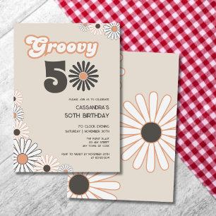 Invitation Retro Daisy Boho Terracotta Naturel 50e Anniversai