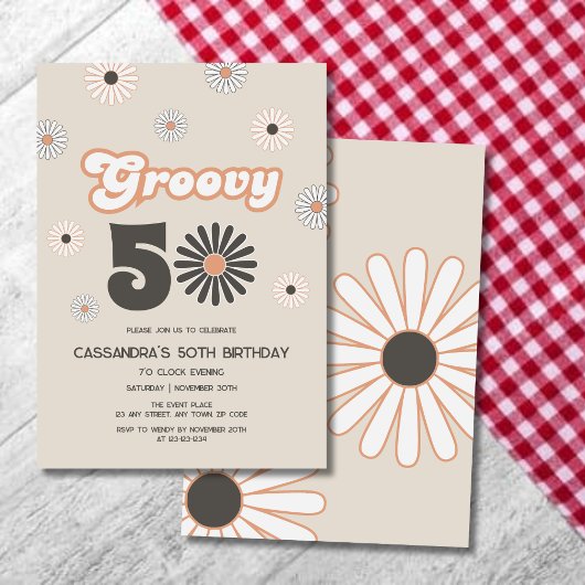 Invitation Retro Daisy Boho Terracotta Super 50e anniversaire