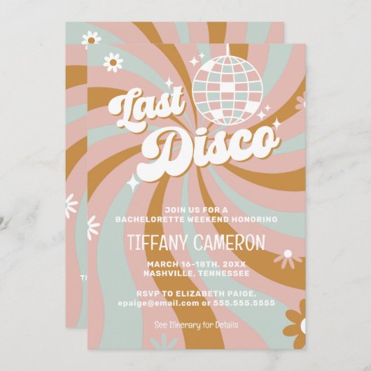 Invitation Retro Daisy Dernier Disco Bachelorette Week-end (Devant / Derrière)