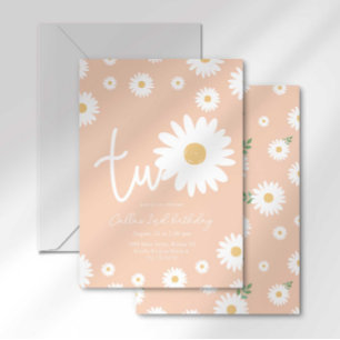 Invitation Retro Daisy Deux Anniversaire Groovy Deuxième