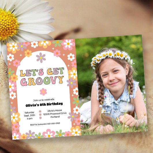 Invitation Retro Daisy Fille Super photo fête d'anniversaire
