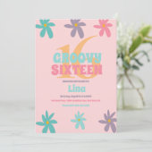 Invitation Retro Daisy Flower Sweet 16 fête d'anniversaire (Debout devant)