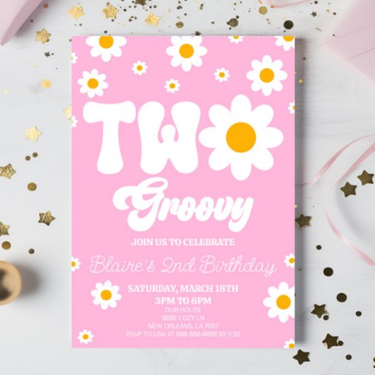 Invitation Retro Daisy Flower Two Super 2e fête d'anniversair