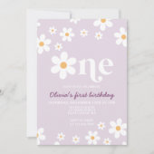 Invitation Retro Daisy One Floral 1er Anniversaire (Devant)