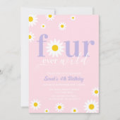 Invitation Retro Daisy Purple Pink Super 4e anniversaire (Devant)