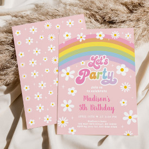 Invitation Retro Daisy Rainbow Faisons la fête Anniversaire
