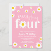 Invitation Retro Daisy rose et blanc 4e anniversaire (Devant)