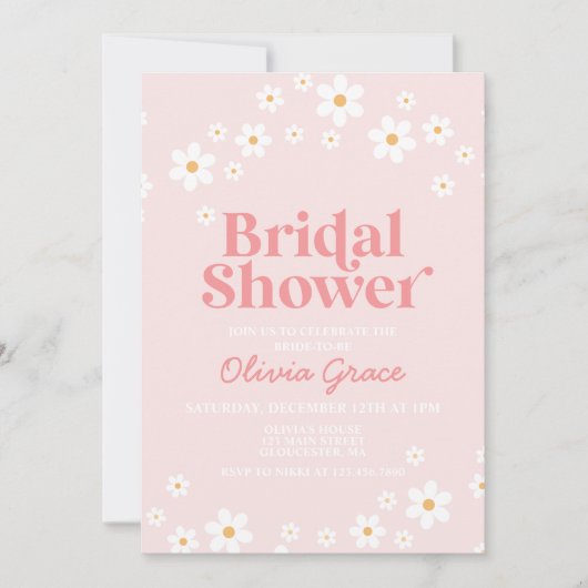 Invitation Retro Daisy rose nuptiale douche (Devant)