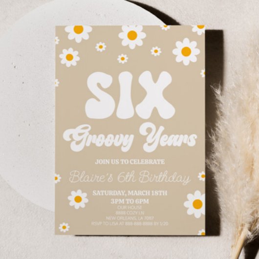 Invitation Retro Daisy Six années Super 6e fête d'anniversair