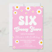 Invitation Retro Daisy Six années Super 6e fête d'anniversair (Devant)