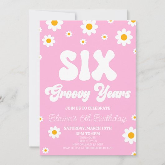 Invitation Retro Daisy Six années Super 6e fête d'anniversair (Devant)