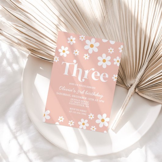 Invitation Retro Daisy TROIS Floral 3e Anniversaire Invitatio