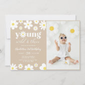 Invitation Retro Daisy Trois Floral 3e Anniversaire Photo (Devant)