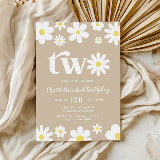 Invitation Retro Daisy Two Floral 2e Anniversaire