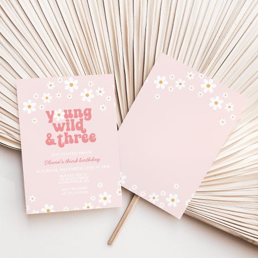 Invitation Retro Daisy Young Wild Three Floral 3e anniversair