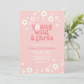 Invitation Retro Daisy Young Wild Three Floral 3e anniversair (Debout devant)