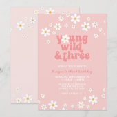 Invitation Retro Daisy Young Wild Three Floral 3e anniversair (Devant / Derrière)