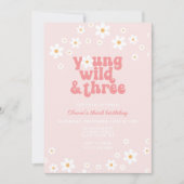 Invitation Retro Daisy Young Wild Three Floral 3e anniversair (Devant)