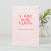 Invitation Retro Daisy Young Wild Three Floral 3e anniversair (Debout devant)
