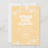 Invitation Retro Daisy Young Wild Trois ans jaune anniversair (Devant)
