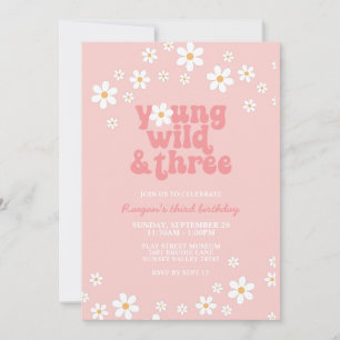 Invitation Retro Daisy Young Wild Trois Floral 3e Anniversair