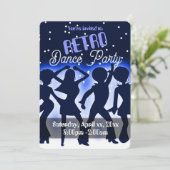 Invitation Retro Dance Party Bleu (Debout devant)