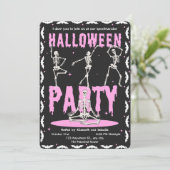 Invitation Retro Dancing Skeleton rose+Black Halloween Party (Debout devant)