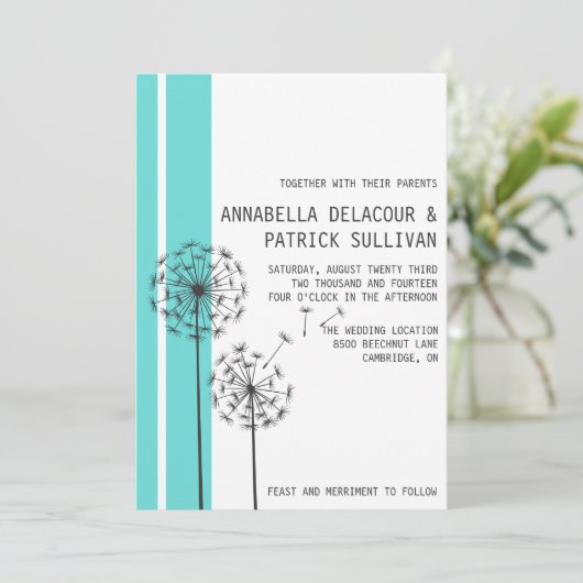 Invitation Rétro Dandelions Bleu Minimaliste Mariage (Debout devant)