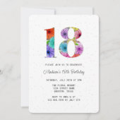 Invitation Retro Dark Grey Rustique Floral 18e fête d'anniver (Devant)