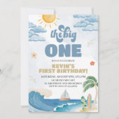 Invitation rétro de fête d'anniversaire pour surf (Devant)