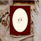 Invitation Retro Deep Burgundy Ivory Oval Old Money Wedding 