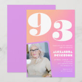 Invitation Retro Dégradé Rose 93e anniversaire (Devant / Derrière)