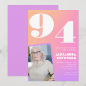 Invitation Retro dégradé rose 94e anniversaire (Devant / Derrière)