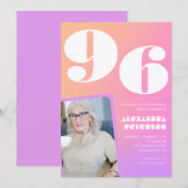 Invitation Retro dégradé rose 96e anniversaire (Devant / Derrière)