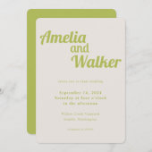 Invitation Retro Delight Chartreuse Mariage vert (Devant / Derrière)