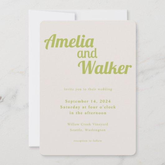 Invitation Retro Delight Chartreuse Mariage vert (Devant)