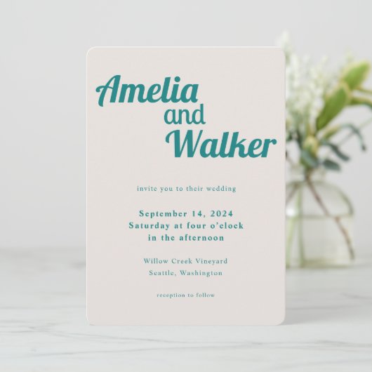 Invitation Retro Delight Turquoise Cream Mariage (Debout devant)