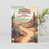 Invitation Retro Desert Cactus 1er anniversaire (Debout devant)