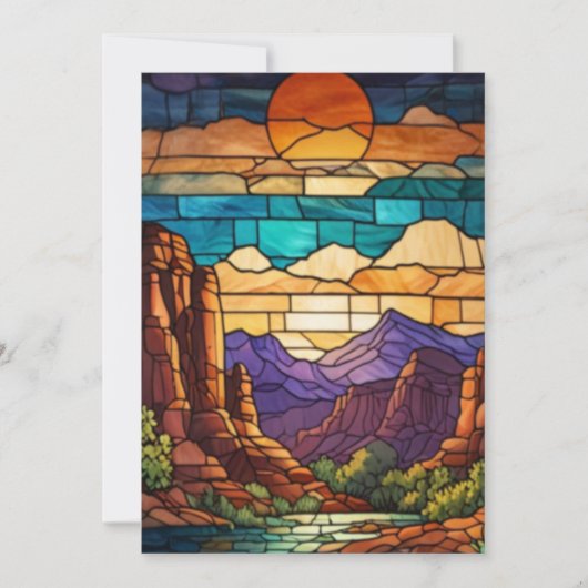 Invitation Retro desert scene Sedona mountains stainglass art (Devant)