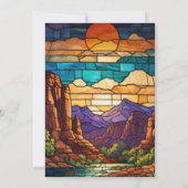 Invitation Retro desert scene Sedona mountains stainglass art (Dos)