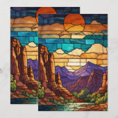 Invitation Retro desert scene Sedona mountains stainglass art (Devant / Derrière)