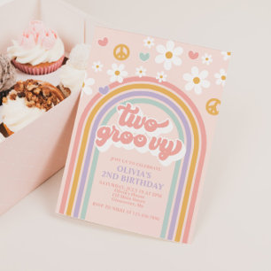 Invitation Retro Deux Arc-en-ciel Super 2e anniversaire