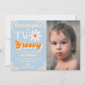 Invitation Retro Deux garçons Super 2e photo d'anniversaire (Devant)