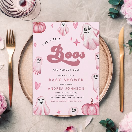 Invitation Retro Deux Petits Boos Ghost Girl Twins Baby showe